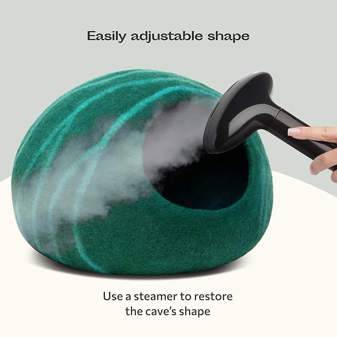 MEOWFIA Cat Cave ??Premium Felt Cat Bed for Indoor Cats, Handmade 100% Merino Wool (Large, Emerald)