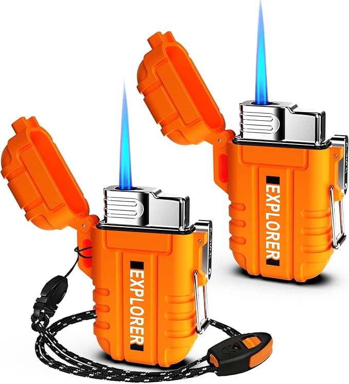 Waterproof Butane Torch Lighter Refillable Windproof Jet Flame Lighters for Fireplace Fireworks