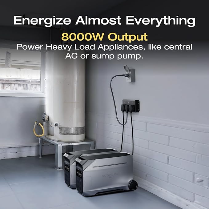 EF ECOFLOW 8kWh Home Battery Backup: 2 DELTA Pro 3 with 50 Amp Hub, 120/240V 8000W AC Output, Solar