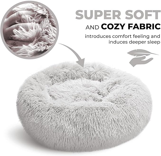 Whiskers & Friends Cat Bed, Cat Beds for Indoor Cats Washable, Orthopedic Soft Fluffy Round Calming