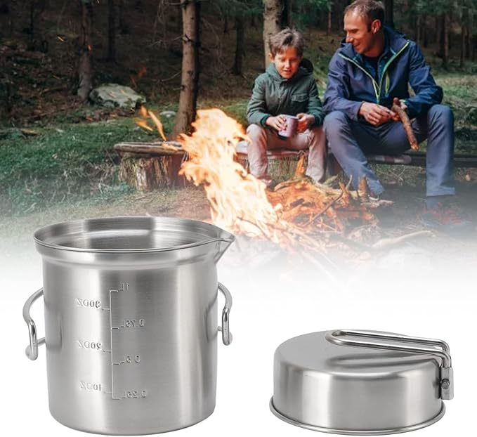 Camping Cookware Set, Stainless Steel Outdoor Wood Stove Cooking Pot Set for Outdoor Backpacking