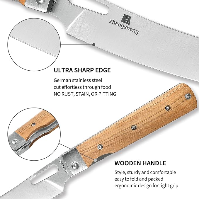 Folding Chef Knife 4.8” Ultra Sharp 440A Stainless Steel Blade Natural Olive Handle Pocket Foldable