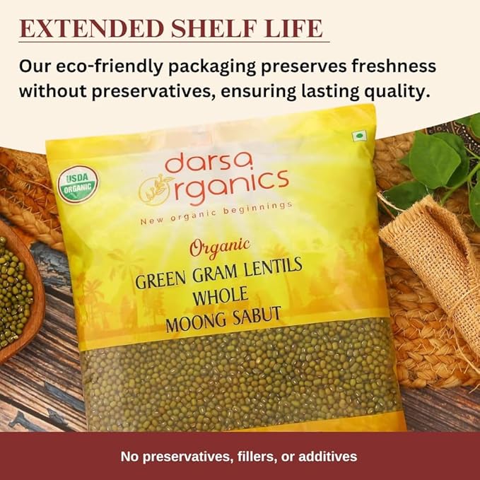 Darsa Organics Whole Green Moong (Mung) Bean Lentils 2 lb ??USDA Organic, Non-GMO, Kosher