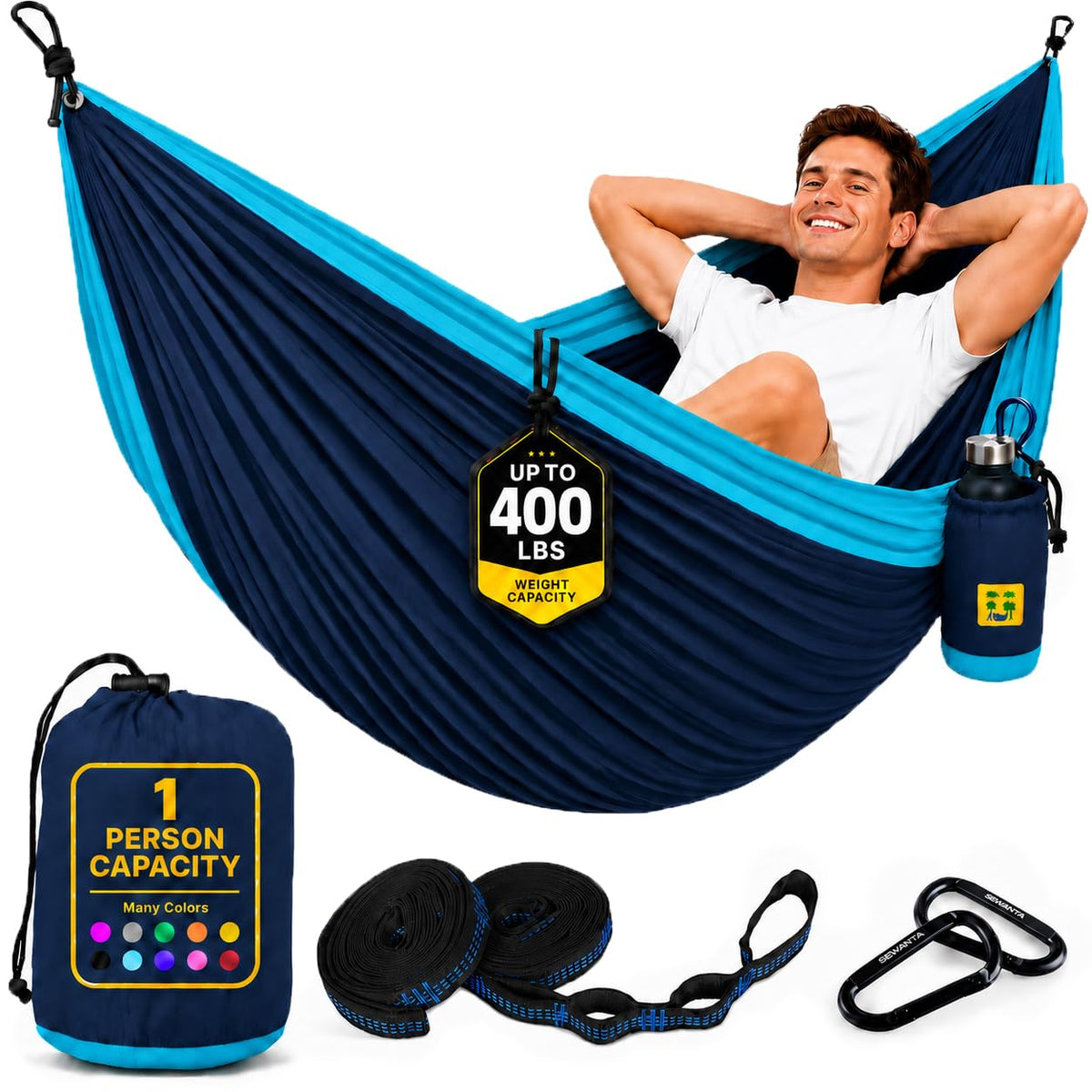 Durable Hammock 400 lb Capacity, Nylon Camping Hammock Chair - Double or Single Sizes w/Tree Straps