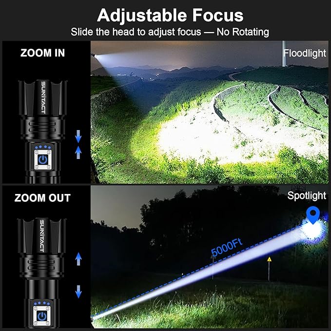 Flashlights High Lumens, Rechargeable Flashlight Led 2000 Lumen XHP70.2, Super Bright Flash Light