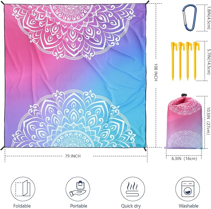 Beach Blanket Waterproof Sandproof Beach Mat 79" X 83"/10'x9'for 2-8 Adults Quick Drying Outdoor