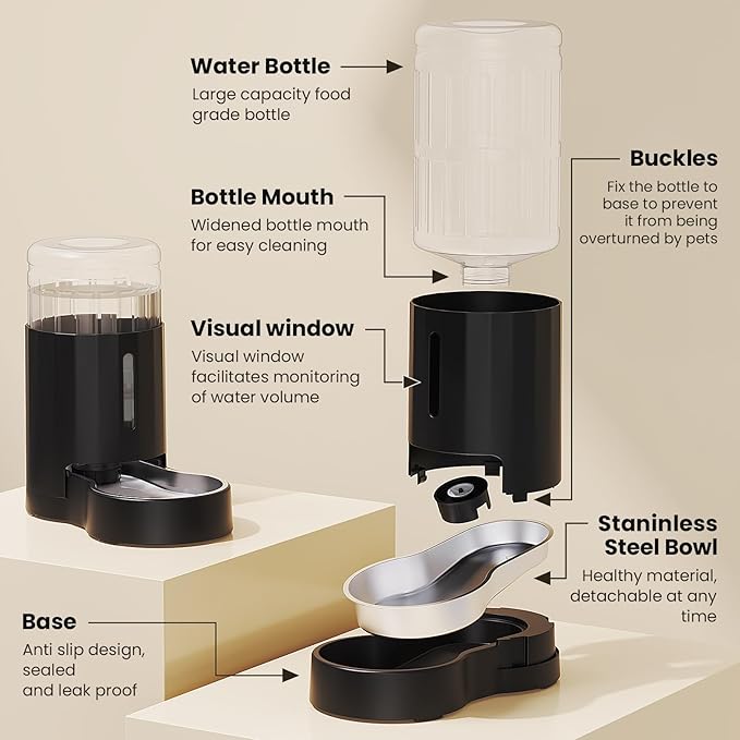 CZPET Automatic 6L Dog and Cat Water Dispenser with Stainless Steel Bowl Gravity Waterer,100%