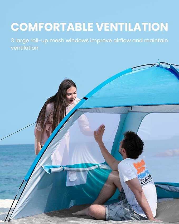 OutdoorMaster Beach Tent for 3/4 Person - Easy Setup Sun Shade Shelter, Portable Beach Shade Sun