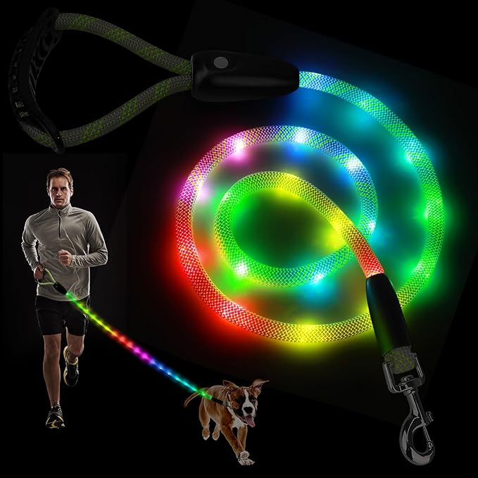 BSEEN Light Up Dog Leash - LED Dog Leash Type-C Rechargeable, 13 Lighting Modes, Glow in The Dark