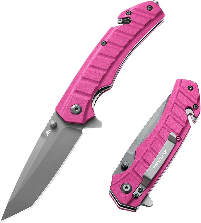 FLISSA Folding Pocket Knife, Tactical Knife with Liner Lock, Tanto Blade, Pocket Clip, Glass