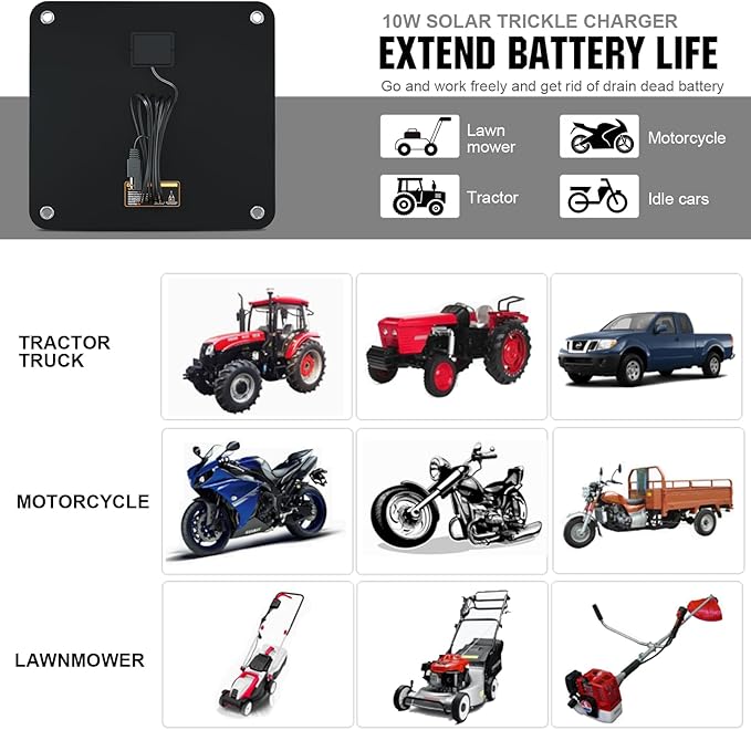 ECO-WORTHY 10W Solar Car Battery Charger Maintainer 12V Waterproof Portable Solar Trickle Charger
