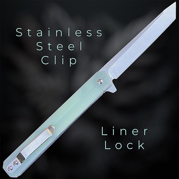 TACTICAL GEARZ Pocket Knife for EDC, G10 Handle, D2 Steel Tanto Blade, Includes Sheath (Oris Ice)