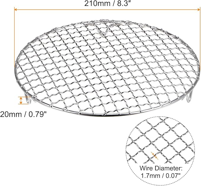 HARFINGTON Round Cooking Rack 8.3-inch 201 Stainless Steel Cross Wire Barbecue Grill Net with 20mm