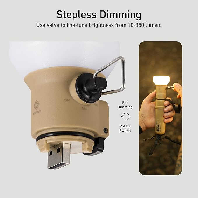 NESTOUT Rugged Outdoor Camping LED Lantern w/ Mini Tripod, Dimmable USB Powered Soft LED Light