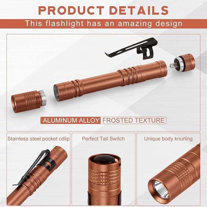 Hortsun 10 Pcs Mini Flashlight Bulk LED Pen with Pocket Small Flashlight with Clip for Outdoor