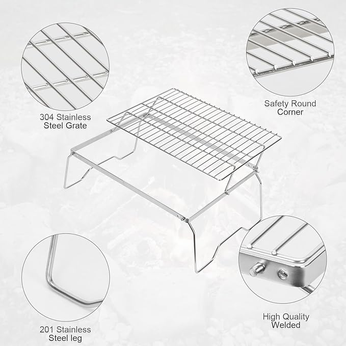 ZORMY 17" Large Folding Campfire Grill, 304 Stainless Steel Firepit Grill Grate, Heavy Duty