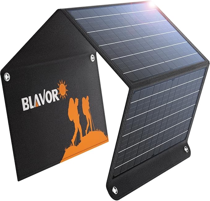 BLAVOR 30W Solar Charger USB-A QC3.0 24W USB-C DC 30W Outputs, Foldable Solar Panel for Camping