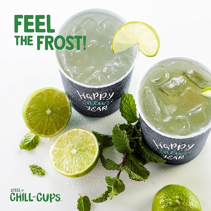 16 oz. Party Cups 'Happy New Year' Champagne Design for Cold Drinks, Durable, Disposable