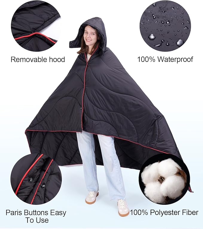 Outdoor Puffy Camping Blanket, Lightweight Down Alternative Puffy Waterproof Stadium Blanket with