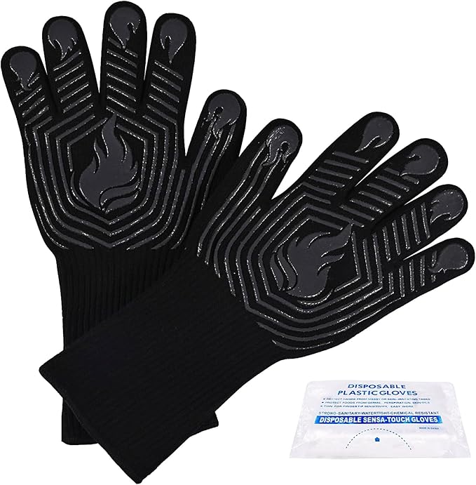 BBQ Gloves, 1472°F Heat Resistant Fireproof Mitts, Silicone Non-Slip Washable Oven Kitchen Gloves