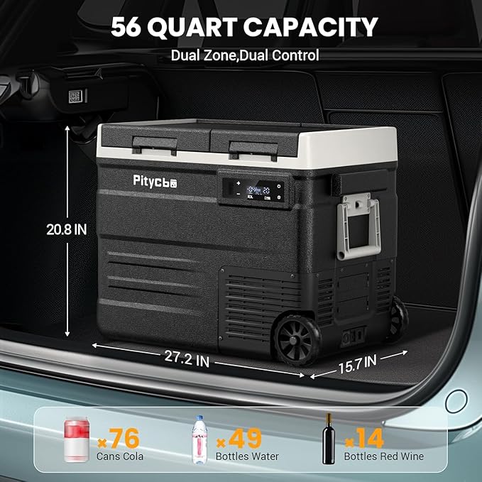 Car Refrigerator 12v Portable Fridge for Car, Auto 56 Quart Dual Zone Freezer Compressor Cooler