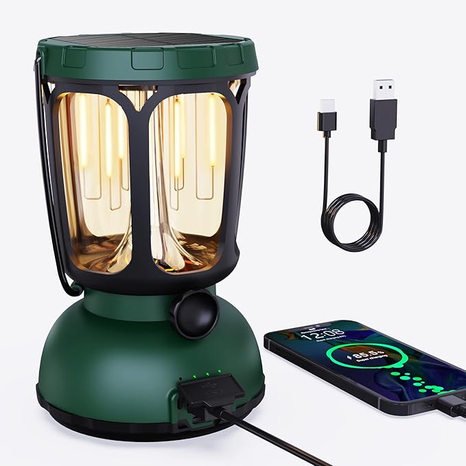 Raynic 6000 LED Camping Lantern, 650LM Hand Crank Solar Battery Powered Rechargeable Lantern
