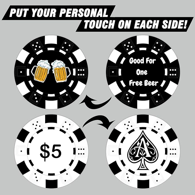50 Custom Poker Chips,Personalized with Your Logo Image or Text,11.5g Clay Casino Chips for Events