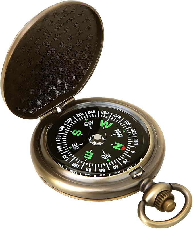 aiGear Retro Pocket Compass, Copper Alloy Compact Portable Waterproof Design for Hiking, Climbing