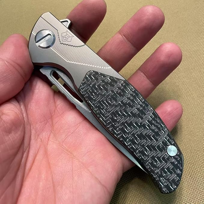 3.75" Customized Pocket knife Frame lock Folding knives Stonewash M390 Blade with Titanium+Carbon
