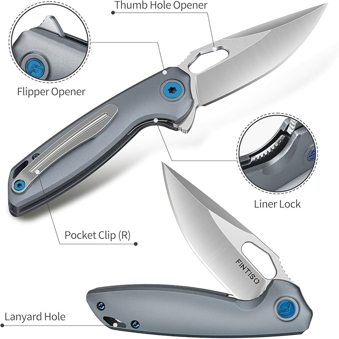 FINTISO Mini Pocket Knife 2.79" Small EDC Knife Premium Swedish 14C28N Blade, Folding Knife with