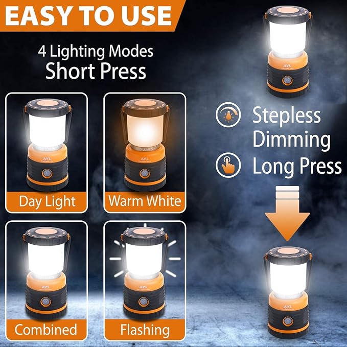 LED Camping Lantern Rechargeable, 1800LM, 4 Light Modes, 4400mAh Power Bank, IP44 Waterproof