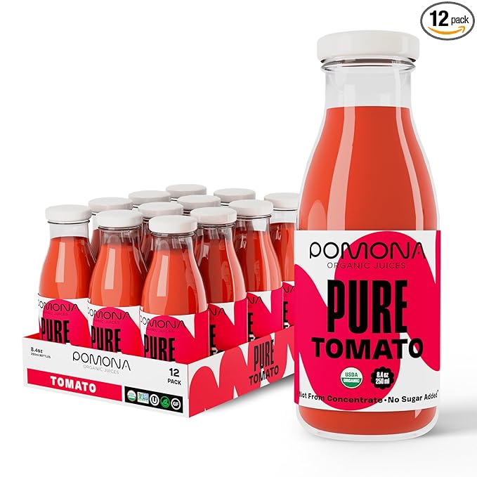 Pomona Organic Juices Pure Tomato Juice, 8.4 Ounce Bottle (Pack of 12), Cold Pressed Organic Juice