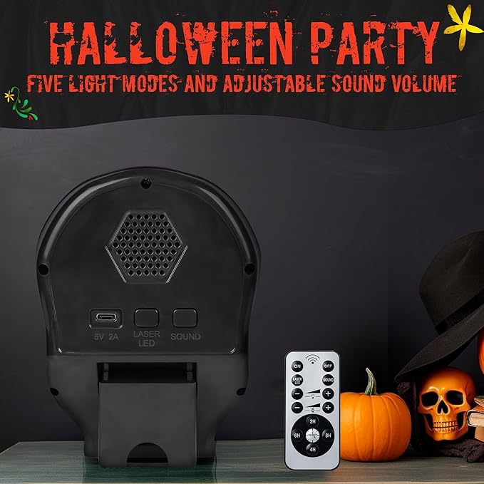 Halloween Projector Lights, Ghost Skeleton Halloween Laser Lights in Skull Shape, 5 Modes and