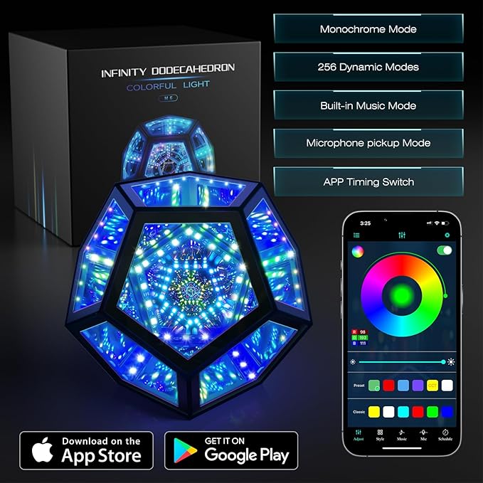 Infinity Mirror Light Infinite Dodecahedron Color Art Light for Gaming Room Decor 3D Hyper Cube