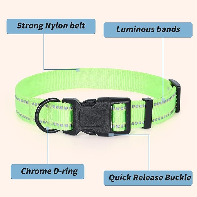 Mile High Life Reflective Dog Collar, Basic Dog Collars Adjustable Quick Release, Soft Nylon Pet