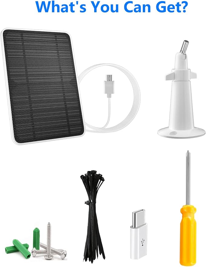 Solar Panel for Security Camera, 5W USB Solar Panel for DC 5V Security Camera, Micro USB & USB-C