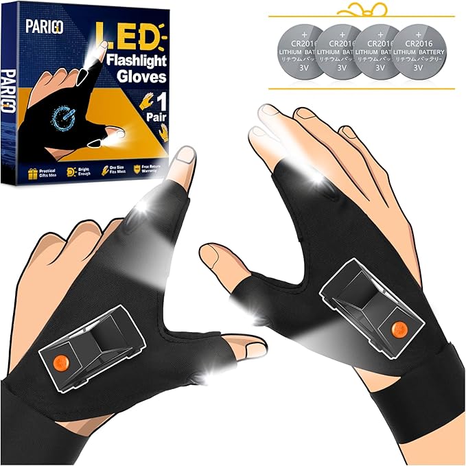 PARIGO LED Flashlight Gloves Gifts for Men Women Christmas Stocking Stuffers for Men Husband