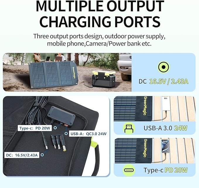 Greenmagic 40 Watt Portable Solar Battery Charger Ideal for Power Battery, Power Station