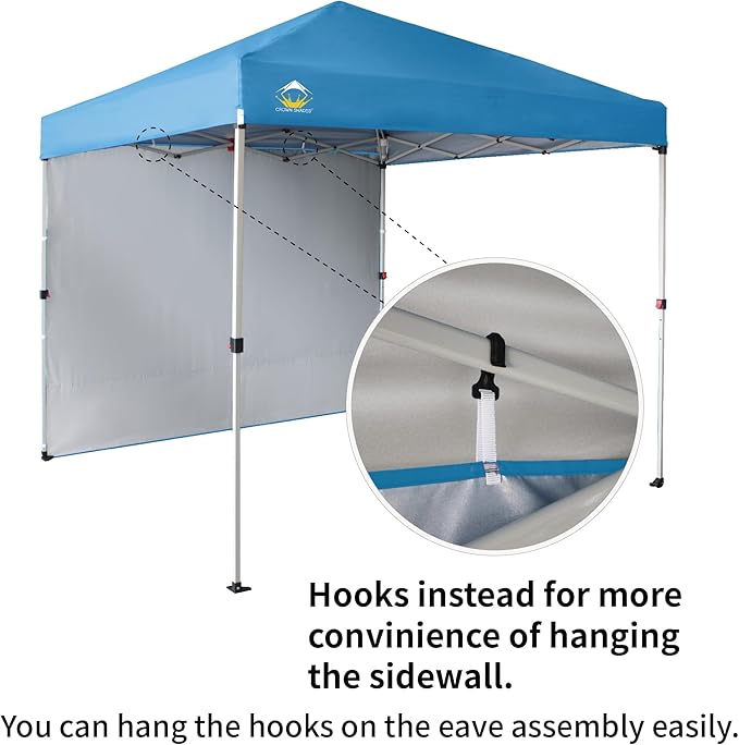 CROWN SHADES 8x8 Pop Up Canopy with 1 Side Wall - Beach Tent with One Push Setup - Outdoor Sun