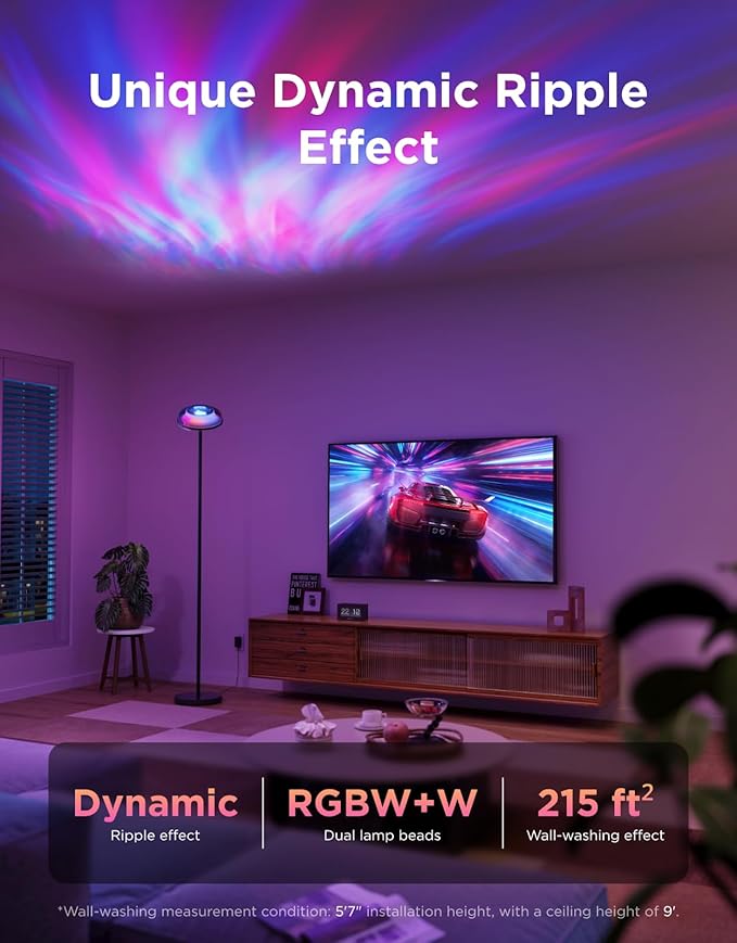 Govee Uplighter Floor Lamp for Living Room, RGBIC Ripple Projector, Floor Lamp for Bedroom Works