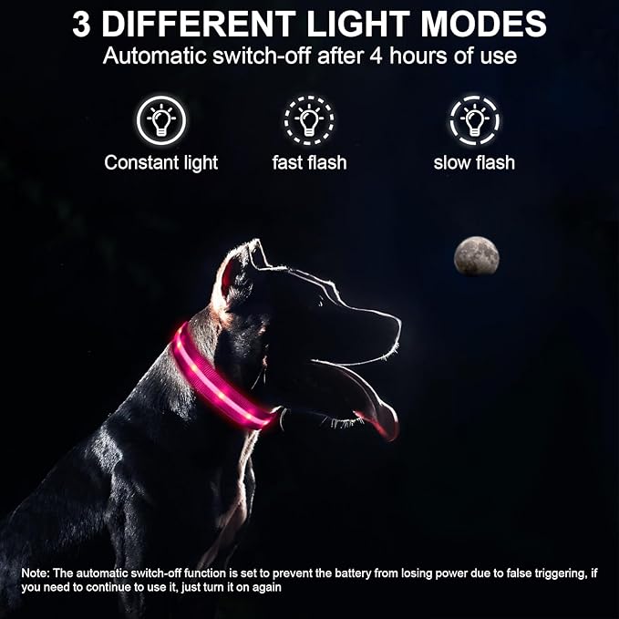 CHUKCHI LED Dog Collar Rechargeable,Waterproof Flashing Collar,Light Up Glow Collar, Adjustable