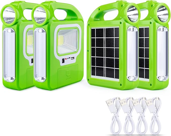 4 Pack Solar Lantern Camping Essentials Accessories Lights, Rechargeable LED Flashlight, Tent