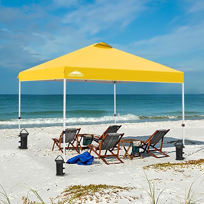 EAGLE PEAK Pop Up Canopy Tent with Wheeled Carry Bag, 8 Stakes, 4 Ropes, 4 Weight Bags, Easy Set Up