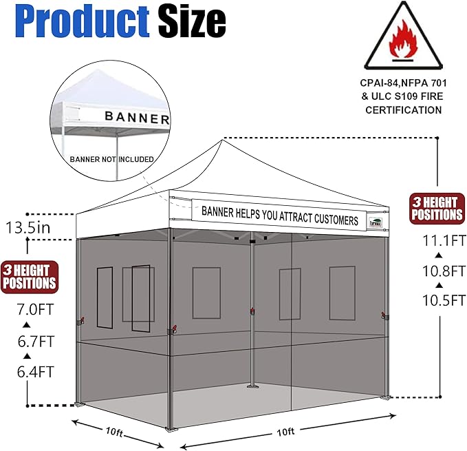 Eurmax USA 10'x10' Pop-up Canopy Tent Commercial Instant Canopies with 4 Removable Zipper End Food