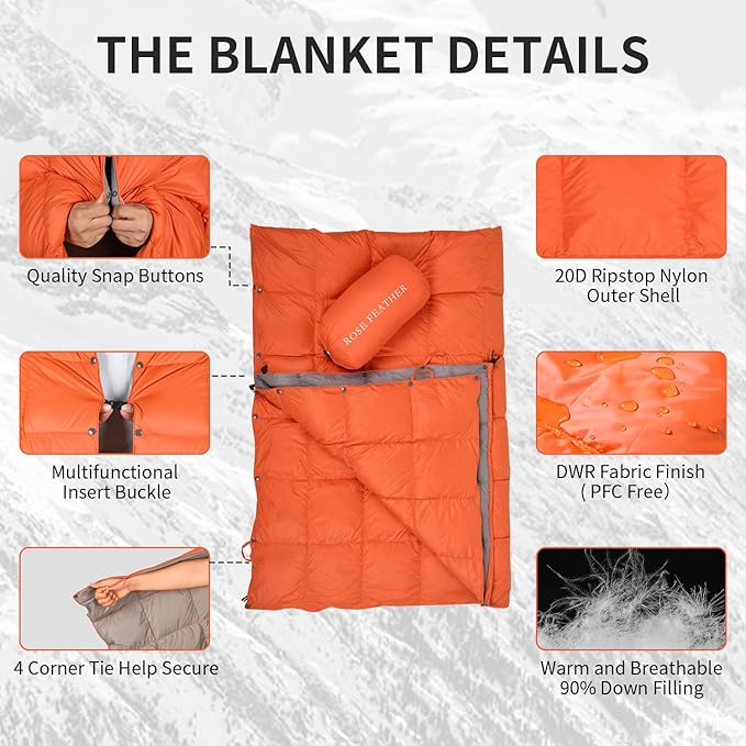 Down Camping Blanket, Muti-Use Outdoor Travel Blanket, Puffy Sleeping Bag Blanket, Waterproof
