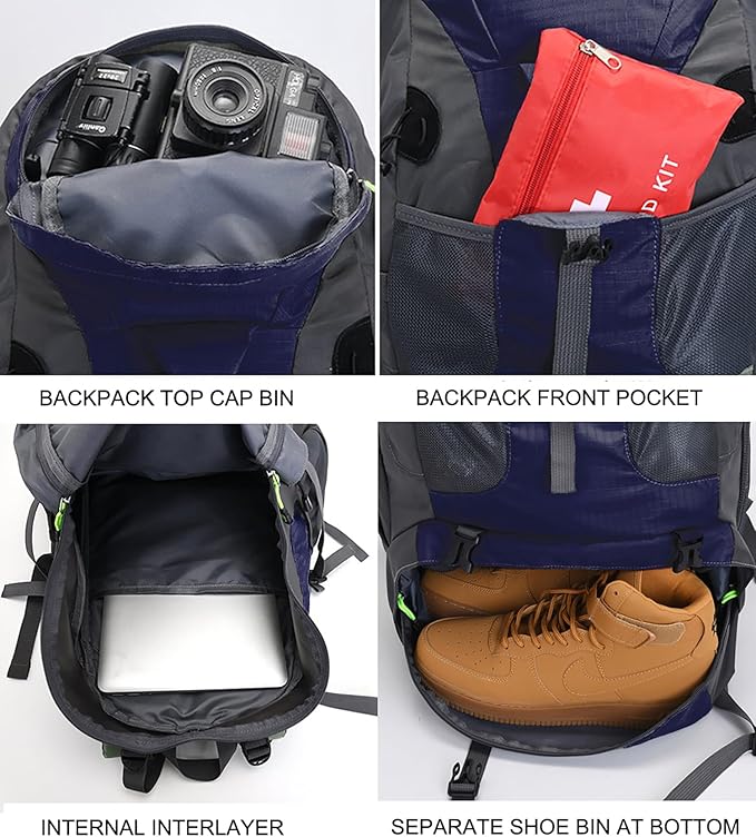 Bseash 50L Hiking Backpack, Water Resistant Lightweight Outdoor Sport Daypack Travel Bag for