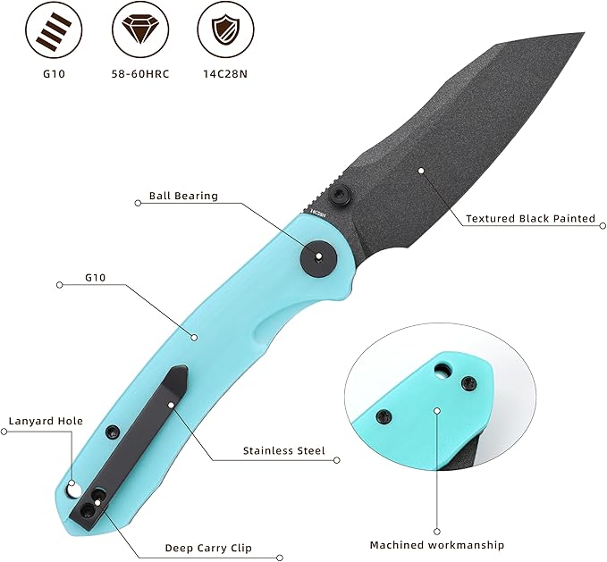 Folding Pocket Knife, 3.35" 14C28N Blade G10 Handle EDC Knife with Liner Lock, Small Pocket Knife