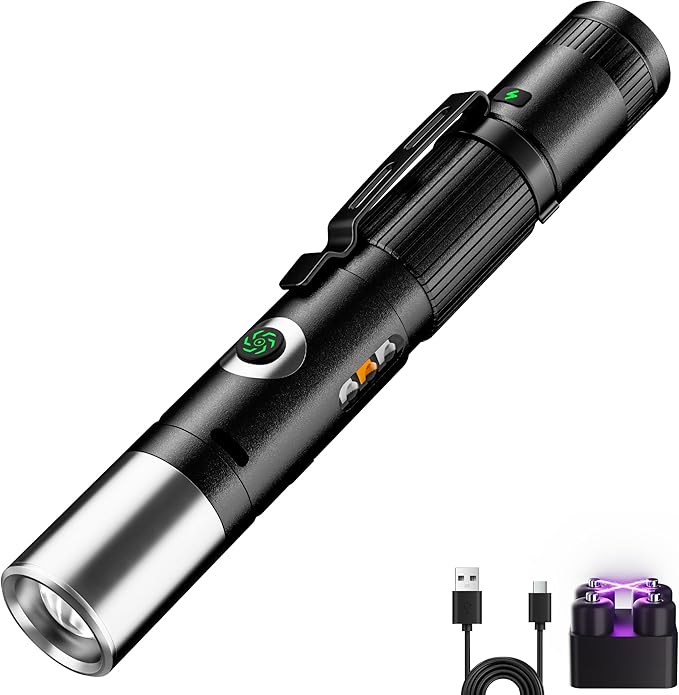 Pen Light Flashlight Rechargeable 600 Lumens,7-Mode Zoomable EDC Led Flashlights with Magnetic