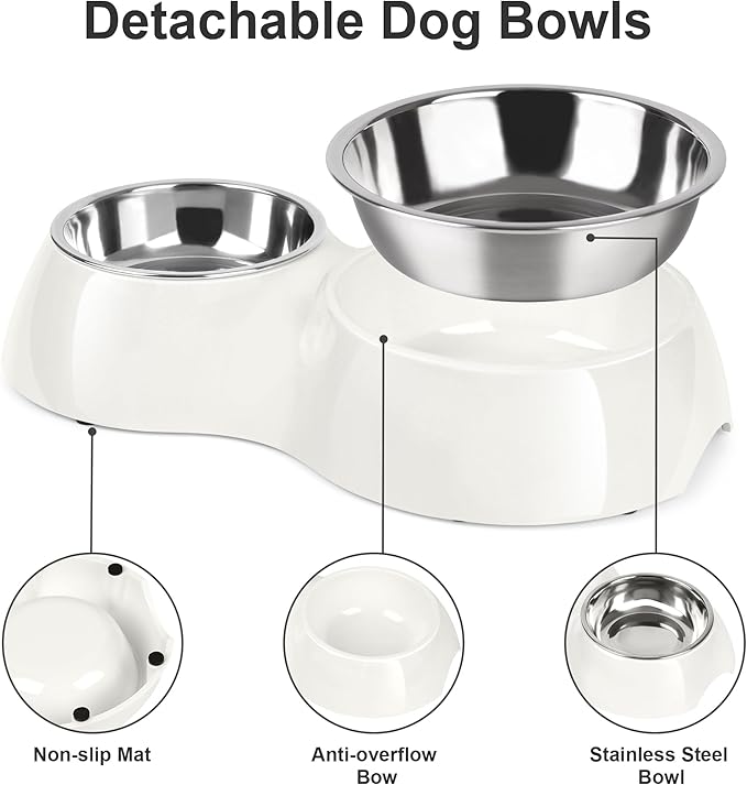 Elevated Dog Bowls Set - Non-Slip Raised Pet Feeder with Medium (10 oz) & Large (20 oz) Stainless