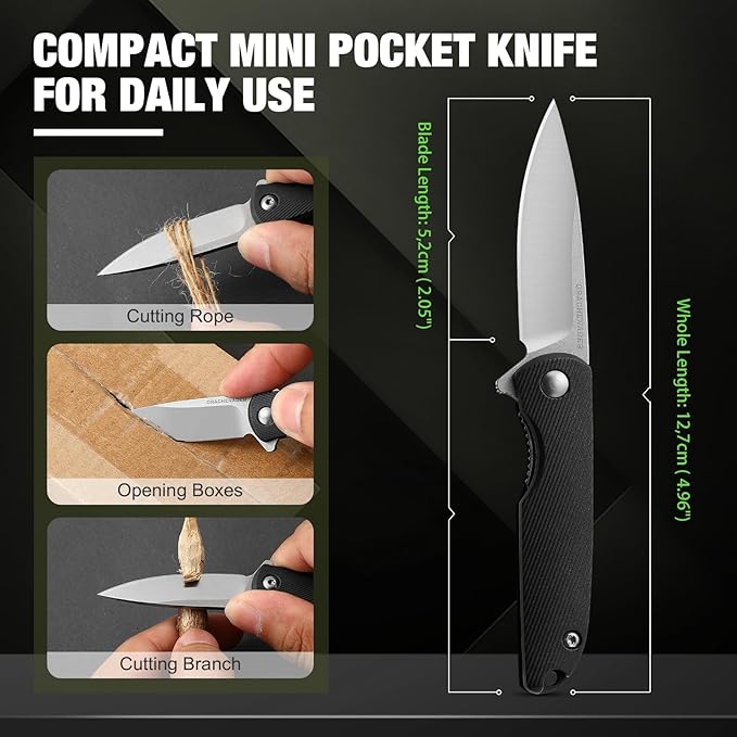 Small Pocket Knives Keychain for Men 2 Inch Blade Mini Folding Knife (D- C-Silver Blade + Black)